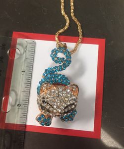 Cat Blue Rhinestone BJ Necklaces Pendant