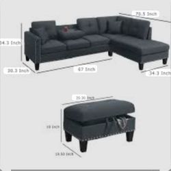 BRAND NEW 3PC SECTIONAL SOFA SET WITH OTTOMAN AND ACCENT PILLOWS INCLUDED $379