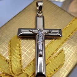 14kt Two Tone Gold Cross Pendant Dije Cruz De Dos Oros 14kt