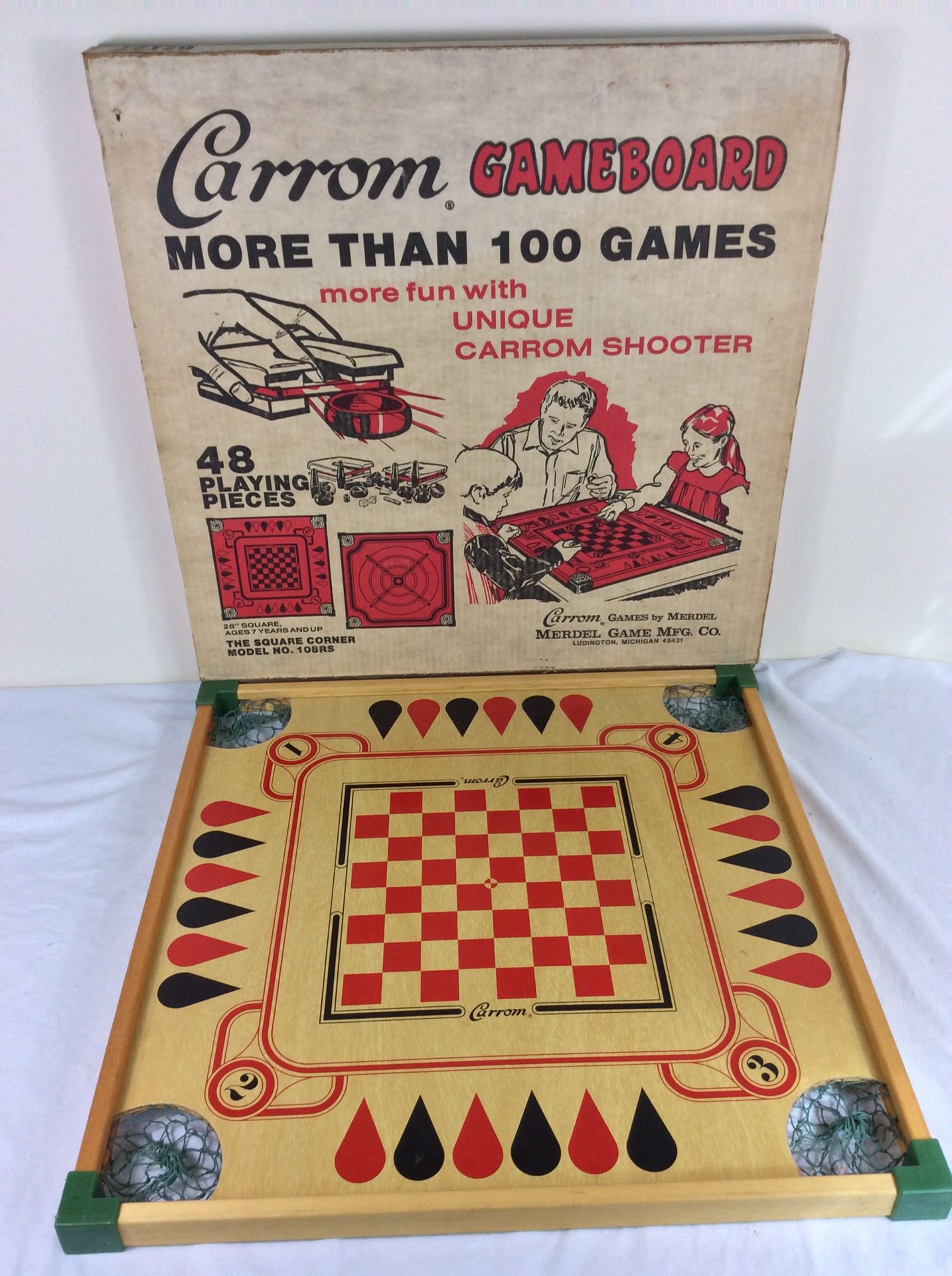 Vintage Merdel Carrom Game Board Model 108 RS More Than 100 Games in Box