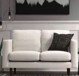 New Modern Upholstered Loveseat Sofa, 56"W, Linen