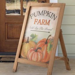 Glitzhome Decorative Fall A-Frame Free Standing Sign Slide in Pumpkin Farm Welcome Sign for Autumn Rustic Harvest Hanging Decor for Wall Door, 24”H