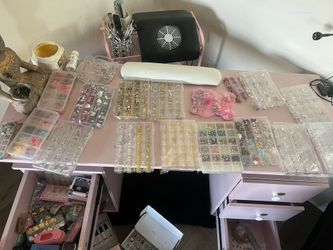Nail Set, Poly Gel, Acrylic, Rhinestones