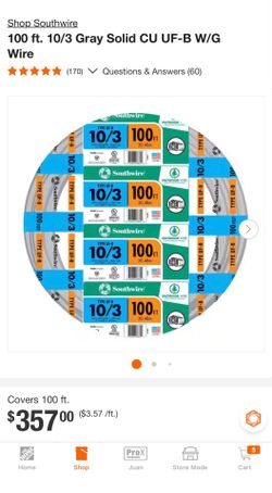 Southwire 100 ft. 10/3 Gray Solid CU UF-B W/G Wire