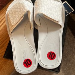 Michael Kors White Slides Size 10