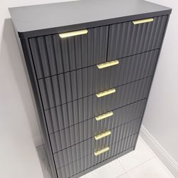 Modern Black Dresser 7 Drawers Gold Handles