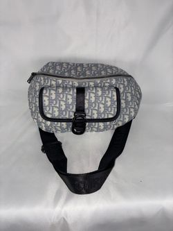 Luxury-Inspired Monogram Waist Bag – Blue & Beige Crossbody Belt Bag with Black Accents | Brand New