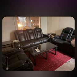 Leather Sofa Loveseat Ottoman and Tables