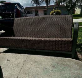 Wicker Patio Bench With Aluminum Arms