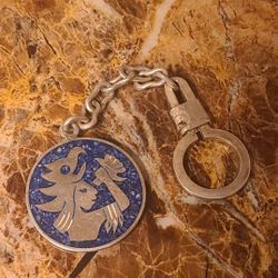 Sterling taxaco Mexico double sided blue and green tourquise keychain 