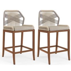 taburetes de bar ,Rattan Counter Height Bar Stools, 27.5" H Boho Woven Rope Back Outdoor Barstools ,