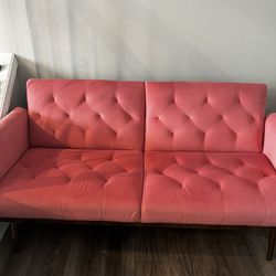 68 Inch Velvet Pink And Gold Convertible Sofa