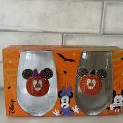 Minnie & Mickey Rhinestone Pumpkin Stemless Glasses