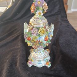 Antique Floral Encrusted Urn