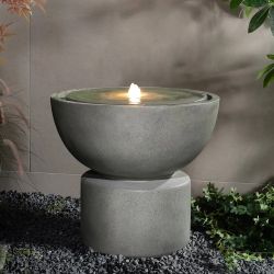 Zen Bubbler Water Fountain with Lights – Gray Resin Design ,F2310
