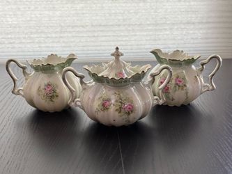 Antique RS Prussia porcelain creamer and lidded sugar bowl set