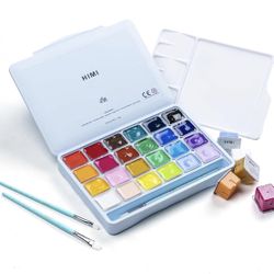 HIMI 24 Color Gouache Paint Set W/ 3 Paint Brushes