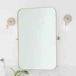 West Elm Metal Frame Pivot Mirrors, Large Rectangle, Brushed Nickel, 23"x35"
