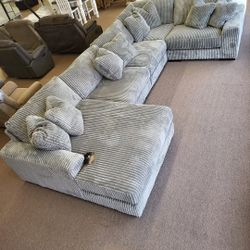 Lindyn Fog Gray Fluffy Corduroy Sectional Couch Set 🌟 Color Options Extra Discount Code RSG 
🔥🔥 Mention OfferUp for this Special Price!!