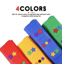 Kids Balance Beam Toddler Stepping Stones Max Load 220LBS 8 PCS Non-Slip Textured Surface & Rubber Pads Bottom Promote Agility Coordination Five Star 