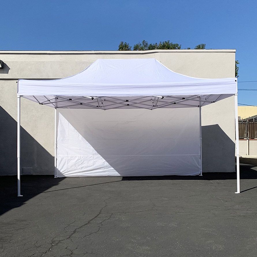 (New) $160 Heavy Duty EZ Pop-up Canopy 10 x 15 FT with (1 Sidewall, Carry Bag) White or Black