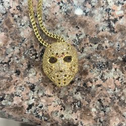 Gold Jason Hockey Mask Necklace 