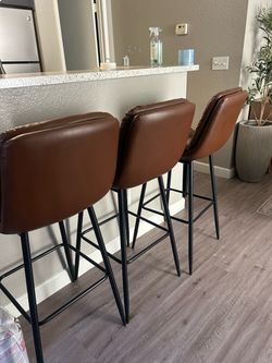Set of 3 Brown Faux Leather Bar Stools