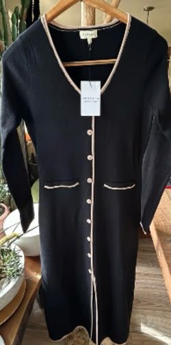NWT Promesa black with tan trim knit sweater dress size Medium.