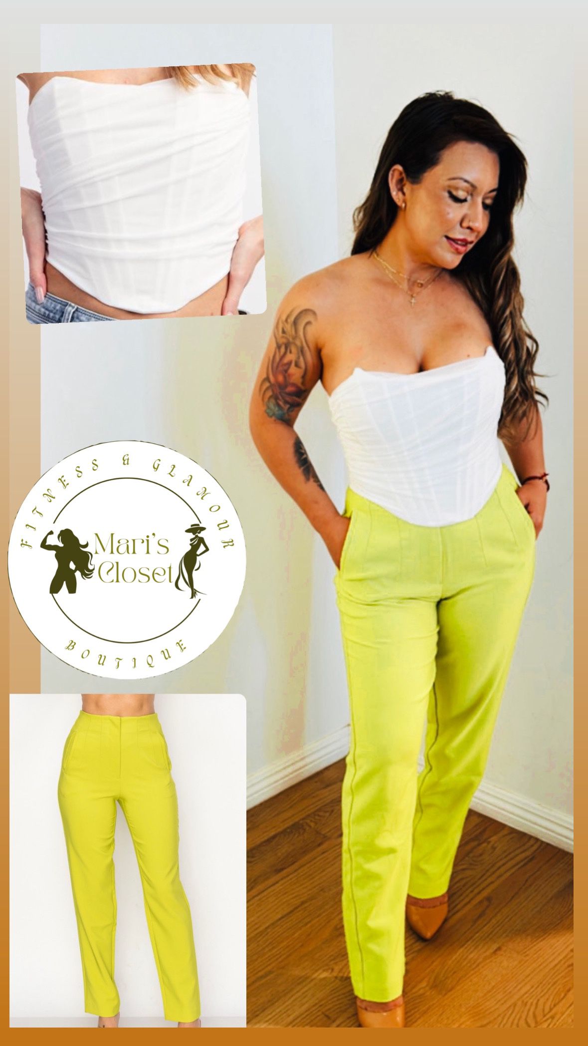 Lemon Green Pants White Corset 