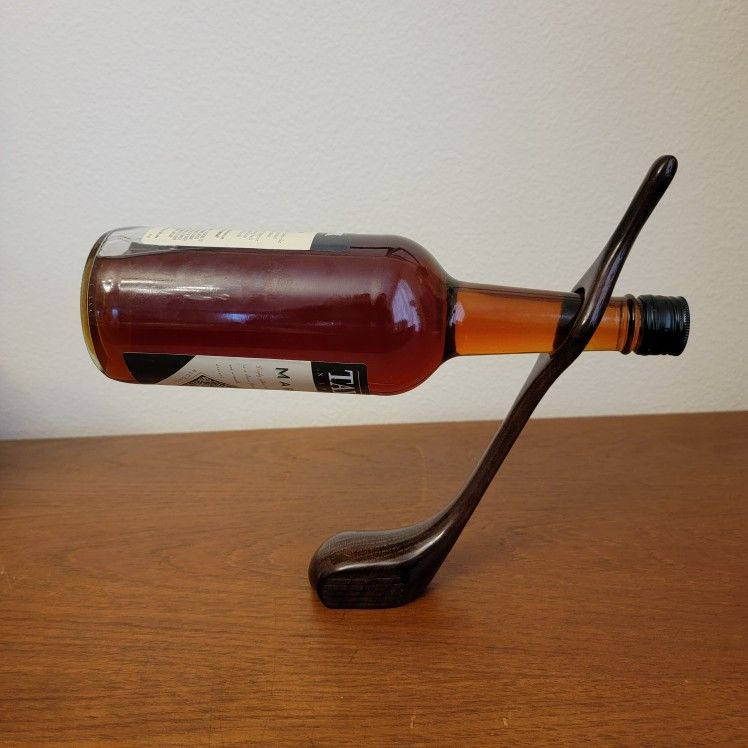 Vintage Wooden Golf Club Self Balancing Wine Liquor Bottle Holder Solid Wood 11"