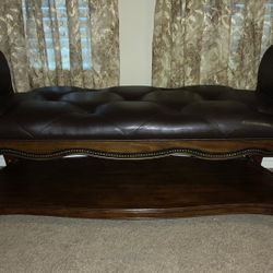 Dark Brown Leather Bench Seat  