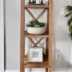 Acacia Wood 4 Tier Self Storage Ladder bookcase Organizer