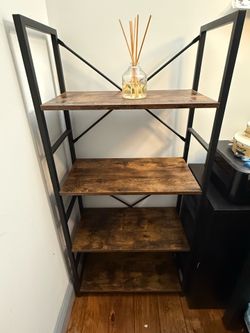 Industrial 4-Tier Metal and Wood Bookshelf