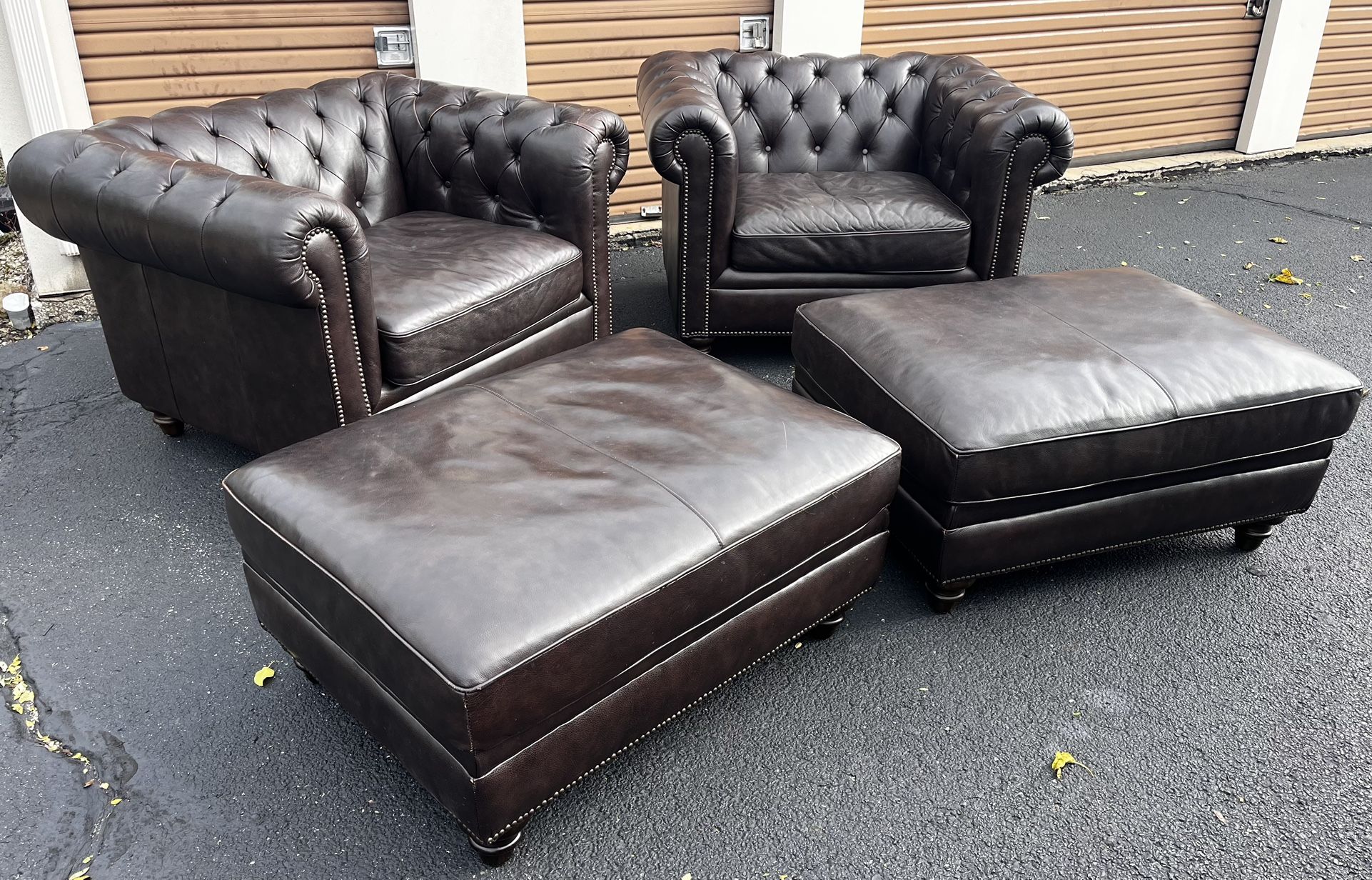 Chesterfield Leather Chairs & Ottomans - Delivery Available 