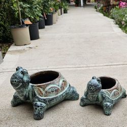 Small Turtle Set Of Two Clay Pots. Planters,Plants, Pottery. $55 cada set de 2