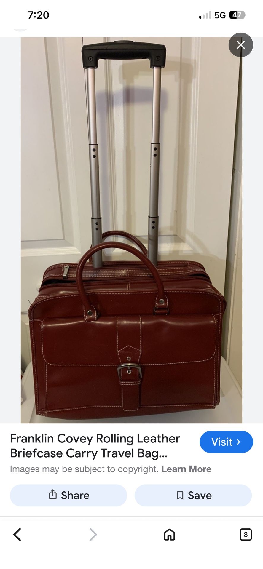 Franklin Covey Burgundy Rolling Carry On Suitcase, Travel Bag, Laptop