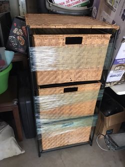 Wicker Storage Drawer 3 Tier Metal Frame