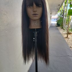Lace Closure Wig With Bangs Virgin Hair 
