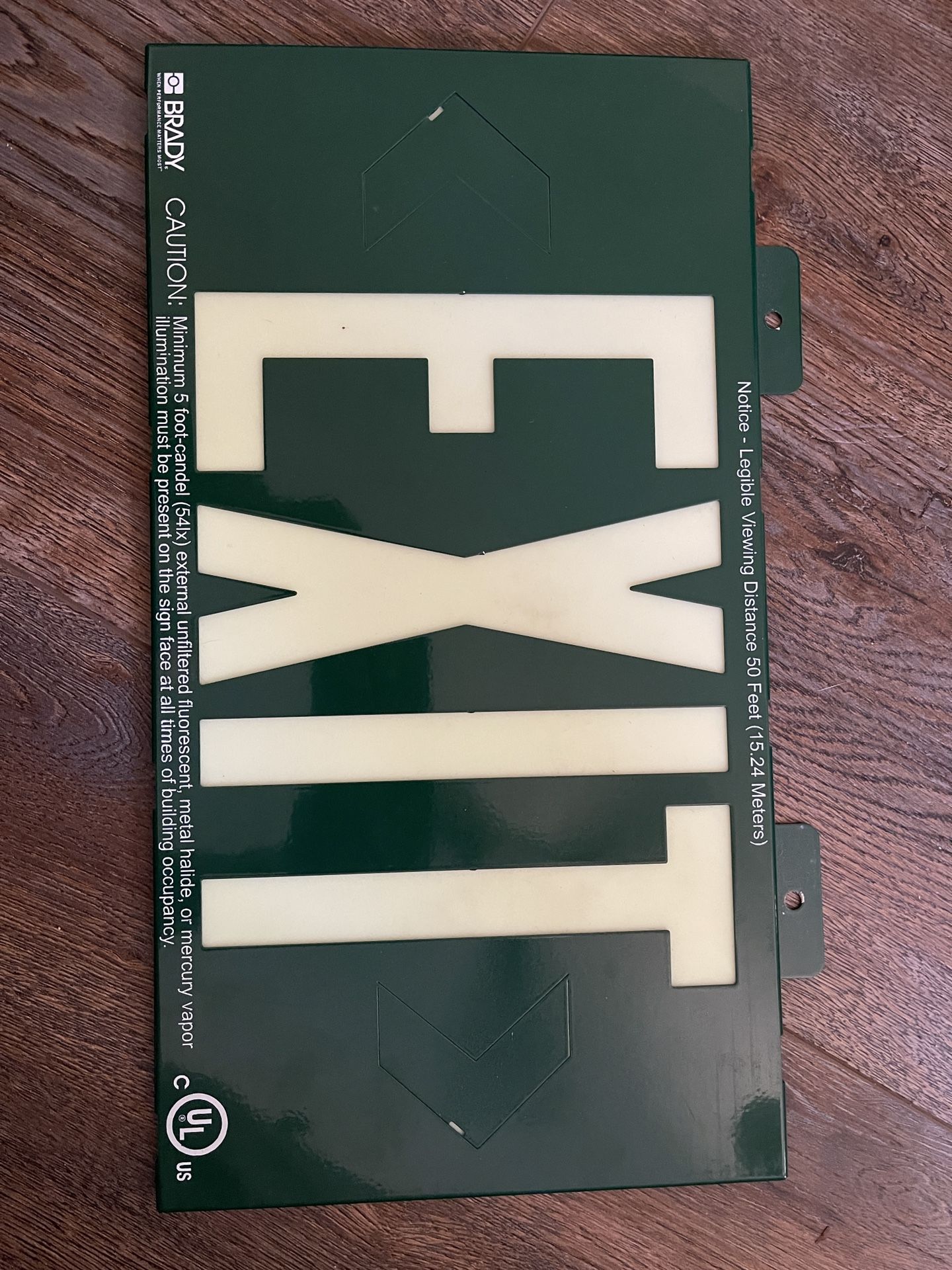 Brady Green Glow Exit Sign