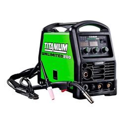 The TITANIUM™ UNLIMITED 200™ Professional Multi-Process Welder handles MIG, TIG and stick welding