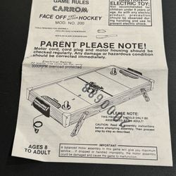 Vintage CARROM Face Off Hockey Model 200 Assembly Instructions & Game Rules