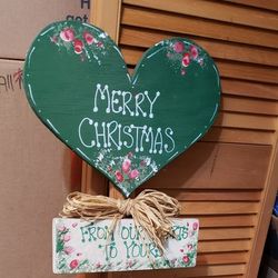 Christmas Decor Outdoor Yard Stake 38" Tall. Hand Painted Wood.  