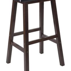 Solid Wood/Faux Leather Stool in Antique Walnut/Black