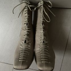 Khaki Heeled Lace Up Boots 