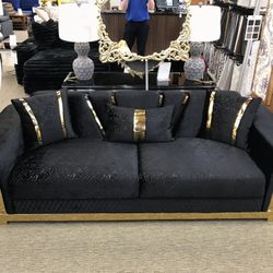 Black Velvet Sofa With Gold Trim