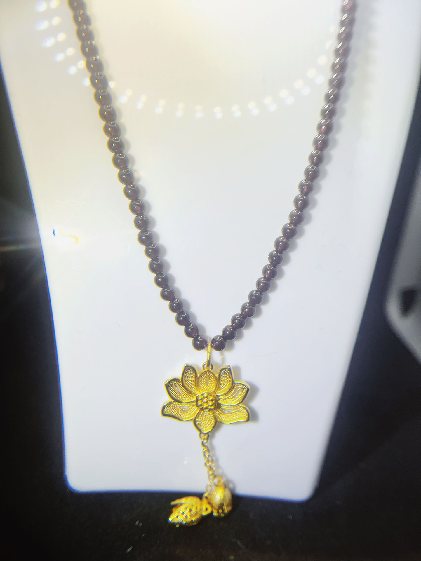 24K Gold filled silver Lotus Pendant Necklace,5A natural garnet necklace,Peace