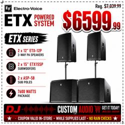 Electro-Voice EV ETX Series Powered Speaker System 7600 Watts 2 x 12" ETX-12SP PA Monitors 2 x 15" ETX-15SP Subwoofers Package 🚨 Payment Options Avai