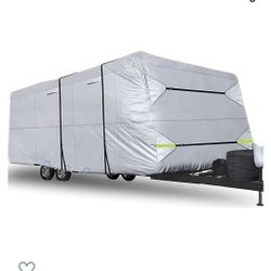 450D Top Double Oxford Cloth Travel Trailer RV Cover 23-26ft Windproof & Anti-UV Camper Cover for Winter Snow & Hot Summer with Jack Cover and 4 Tire 