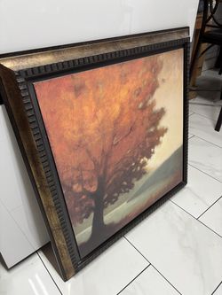 Decorative canvas for wall, solitude design in brown frame by Edward Raymes, 29 x 29 inches