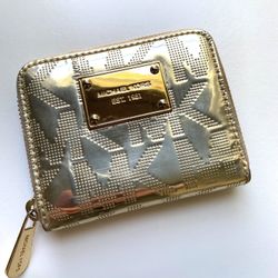Michael Kors Small Bifold Shiny Gold Zip Wallet